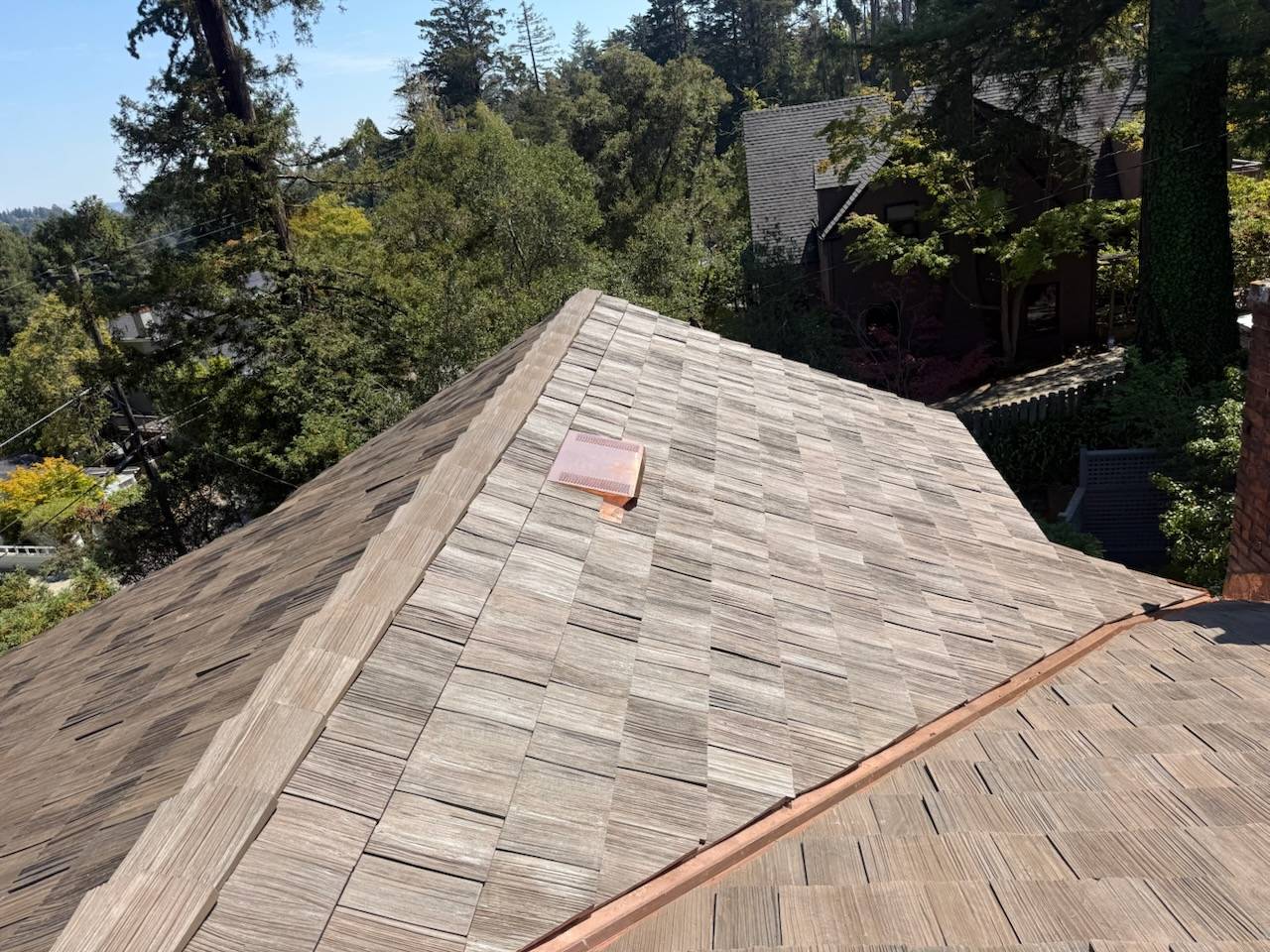Roof detail illustrating copper flashing & roof vents